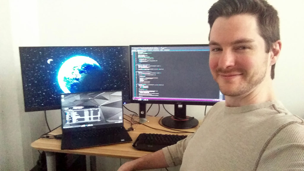 Hardware and Software Engineer Matt Kahn in his home office.