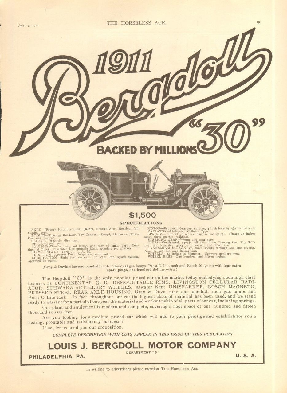 A 1911 Bergdoll advertisement indicating the original use of the Daedalus building as a sales floor. 