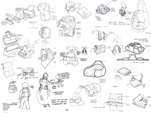 Past project sketches where Daedalus conceptualized a product design geared towards mothers and children.