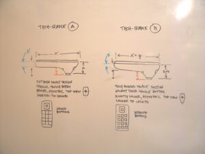 An old whiteboard sketch that helped the Daedalus team determine which option to pursue before moving onto the next design phase.