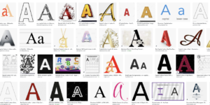 A screen capture of a Google image search for the capital letter A.